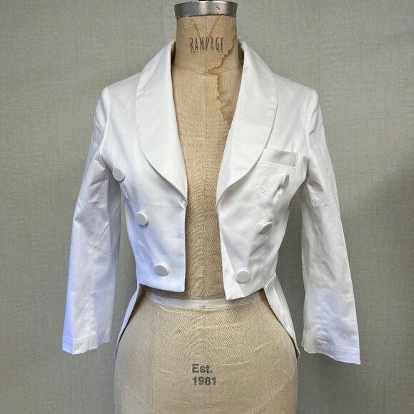 NWT Deadstock 2000s Tuxedo Style Tails White Open Jacket Coat Medium - Picture 1 of 3